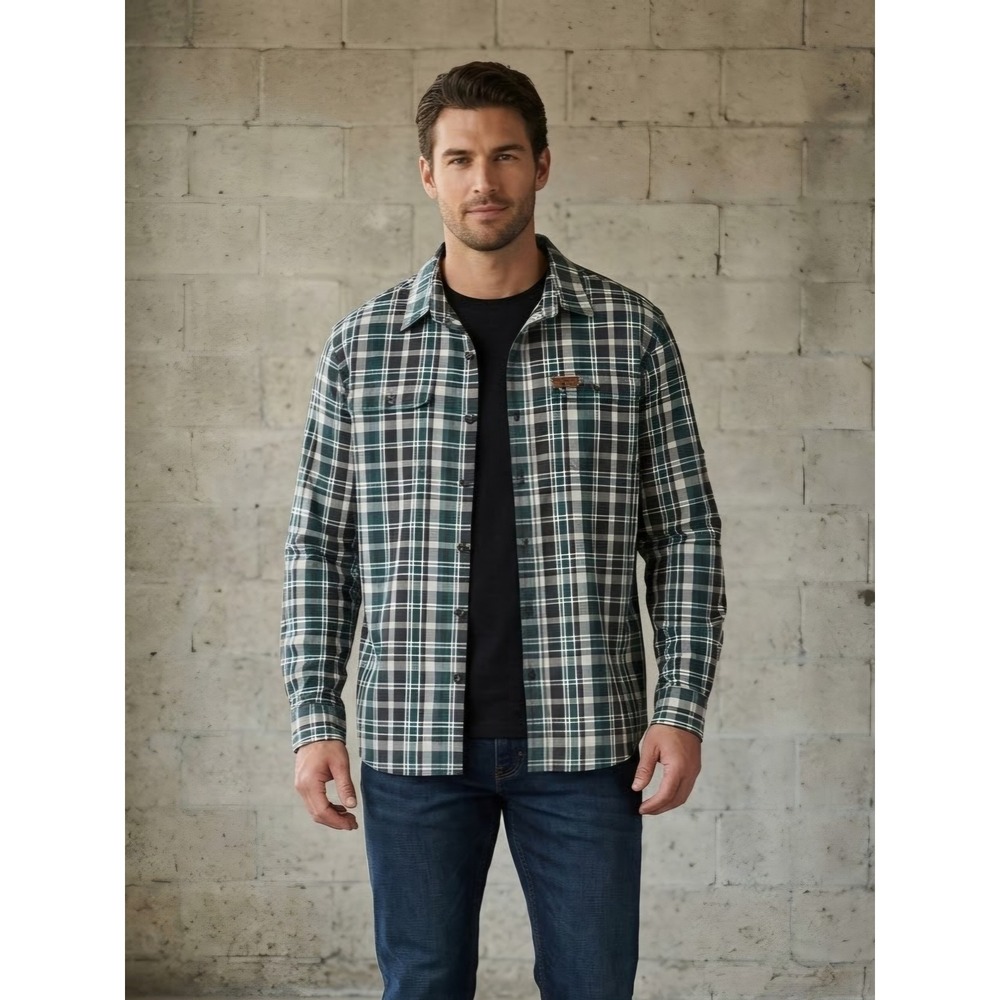 Wrangler Outdoor Plaid Long Sleeve Button Up Utility Shirt XL